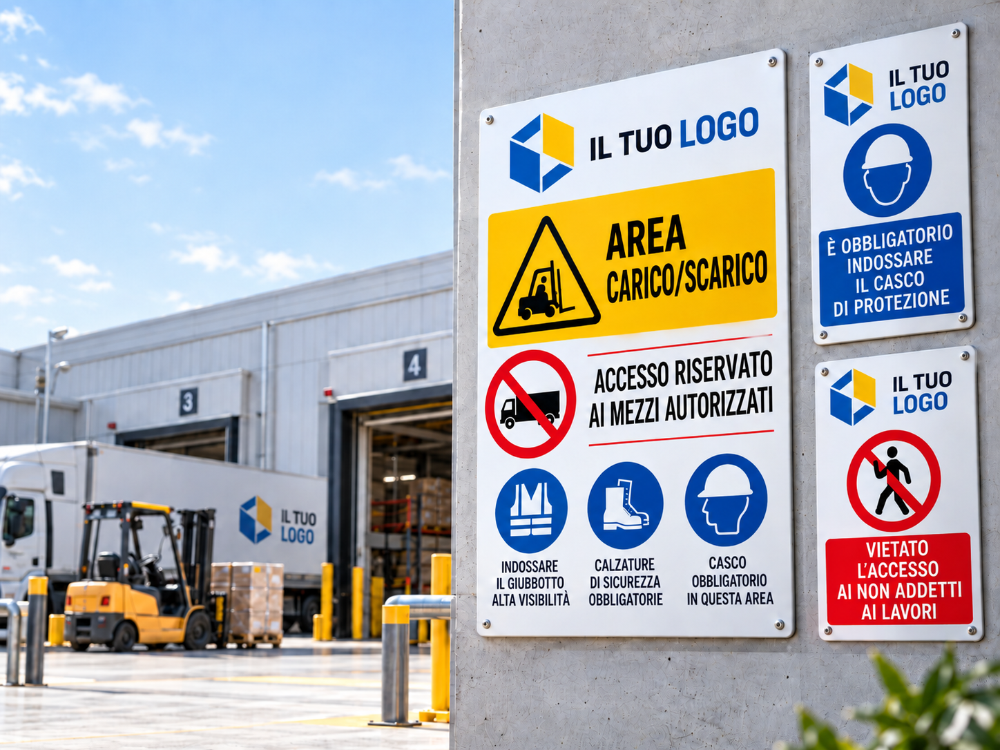 Segnaletica di sicurezza personalizzata in area logistica