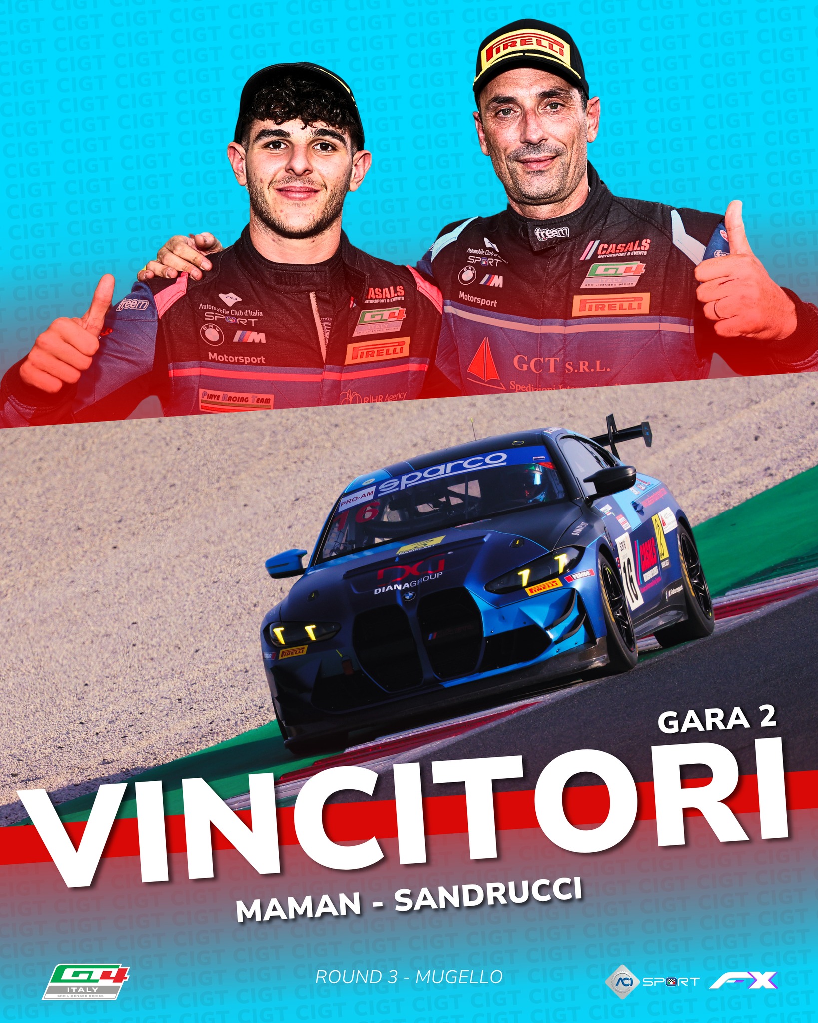 Giacomo Maman e il team dopo la vittoria al Mugello